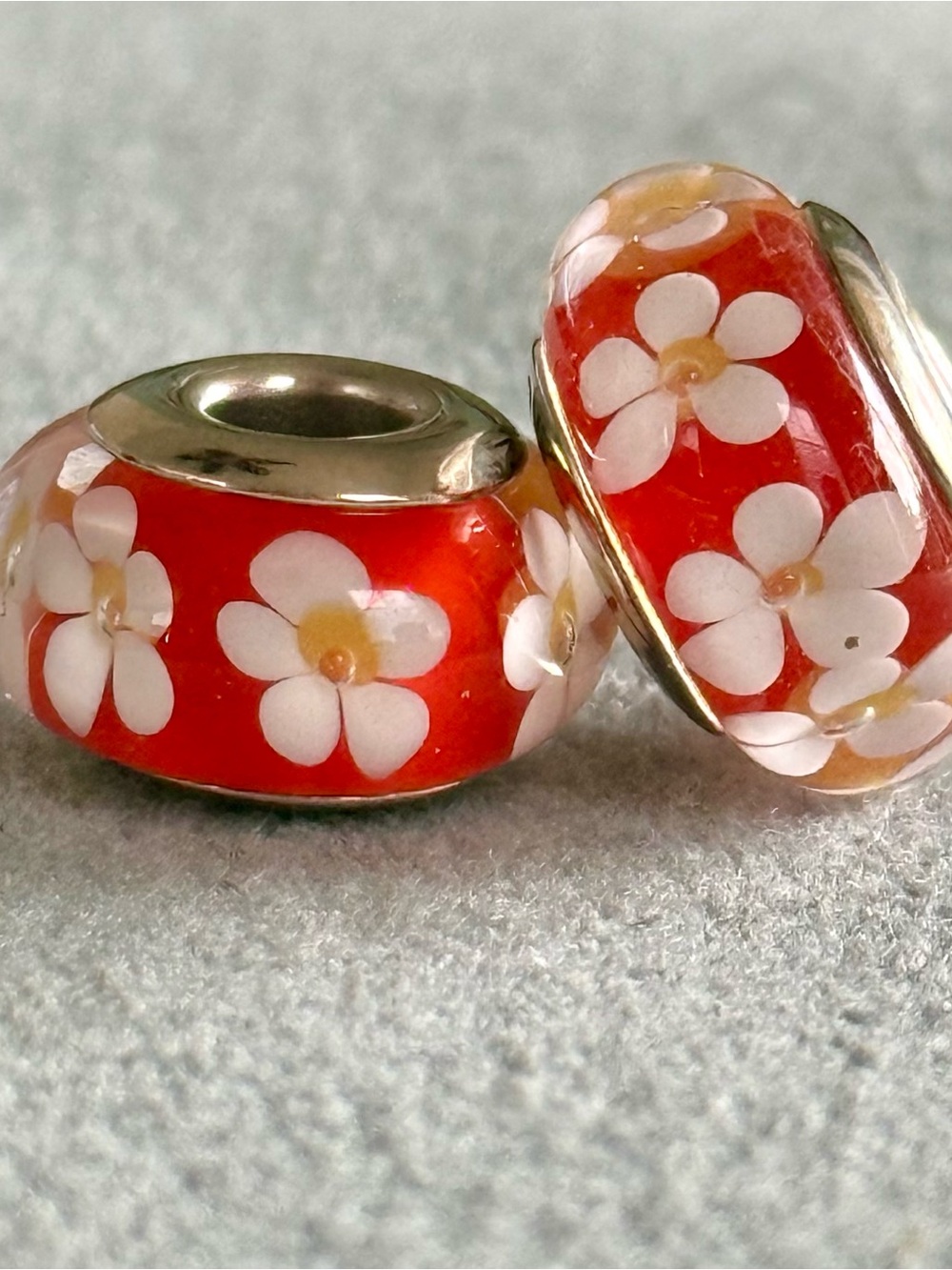 Tropical orange Red Floral Murano Glass Charms set fit Pandora bracelets